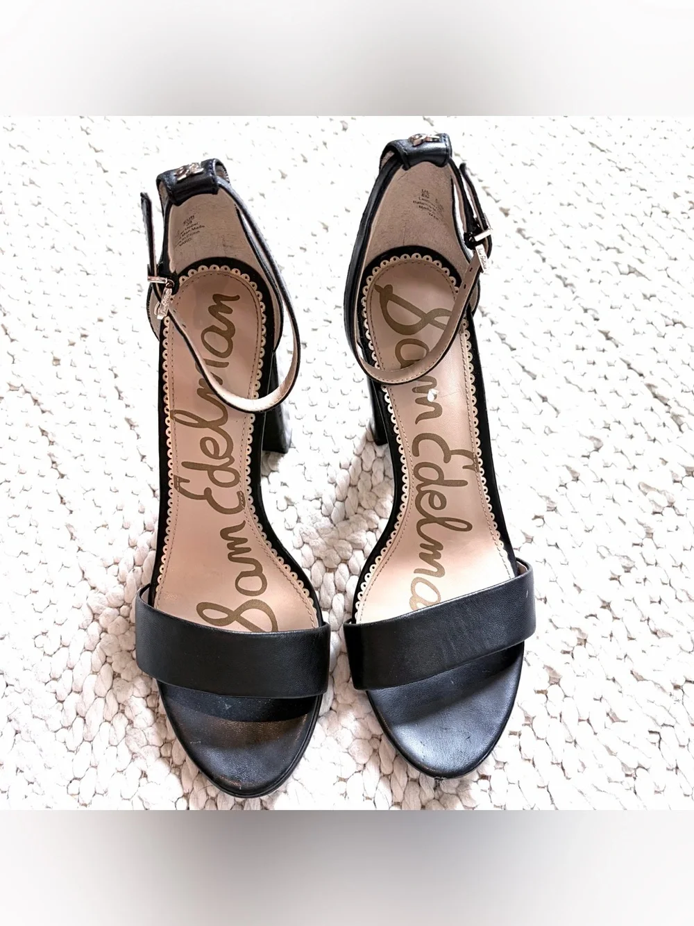 SAM EDELMAN Yaro Black Leather Block Heels Ankle Strap Sandals Womens 8 EUC